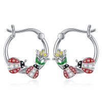 wholesale 925 Sterling Silver Red Ladybug Flower Huggies Earings  for Her-Ladybug