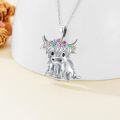 wholesale 925 Sterling Silver Multicolor Crystal Scottish Highland Cow Heart Necklace for Women Girls Gifts from Scotland-0-3