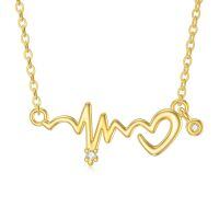 TOUPOP 14K Gold CZ Heartbeat Nurse Necklace, 16+2 Inch-undefined