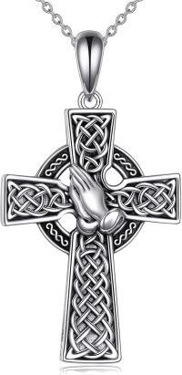 wholesale 925 Sterling Silver Praying Hands Celtic Knot Cross Necklace for Women Men Vintage Irish Catholic Christian s 46cm Chain Length-Celtic Praying Hands Cross