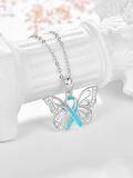 wholesale Sterling Silver Butterfly Pendant Necklace PTSD Awareness Inspirational Jewelry Gift for Women-0-1