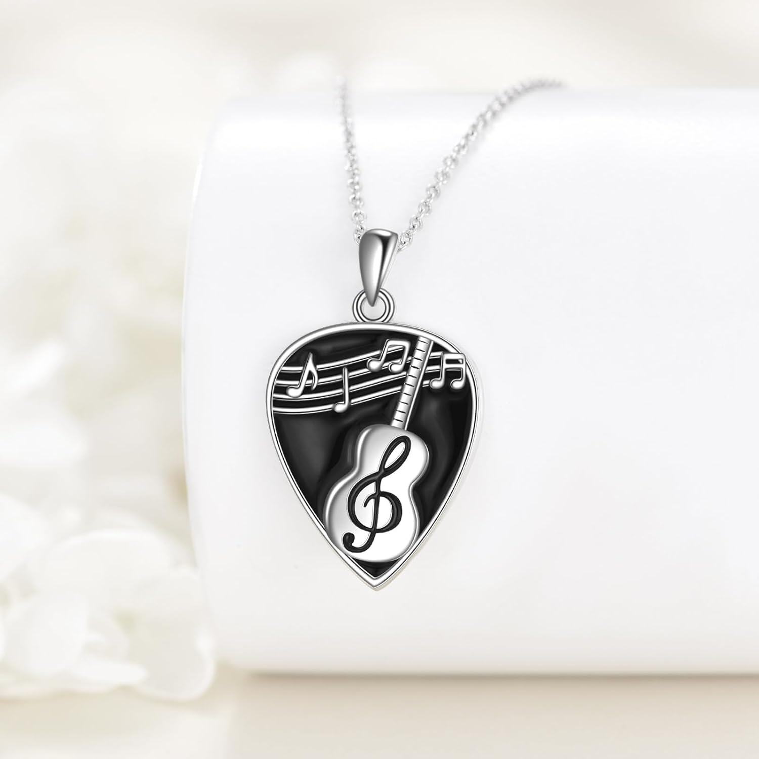  Sterling Silver Music Necklace w Earphone Guitar Pick Note Pendant Anniversary Birthday Gifts -0-2