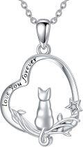 wholesale 925 Sterling Silver Heart-Shaped Cat Pendant Necklace for Women's Gifts-0-0