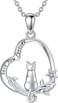 wholesale 925 Sterling Silver Heart-Shaped Cat Pendant Necklace for Women's Gifts-1 Cat Heart