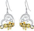 wholesale 925 Sterling Silver Heart-Shaped Tiger Dangle Earrings with Cubic Zirconia and Enamel Accents-0-0