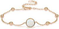 wholesale 925 Sterling Silver White Round Opal Beaded Chain Bracelet for Women s-White Opal & Rose Gold