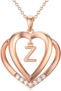 wholesale Sterling Silver Moissanite Heart Initial Pendant Necklace for Her-Rose Gold - Z Initial