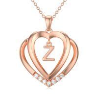 wholesale 925 Sterling Silver Moissanite Heart Initial Pendant Necklace for Her-Rose Gold - Z Initial