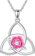 wholesale 925 Sterling Silver Pink Flower Triquetra Pendant Necklace for Women-0-0