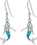wholesale 925 Sterling Silver Blue Fire Opal Mermaid Dangle Drop Earrings for Women Beach -0-0
