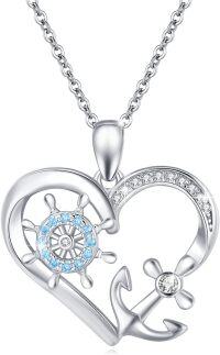 wholesale 925 Sterling Silver Heart Anchor & Ship Wheel Pendant Necklace - Nautical s for Women-Silver