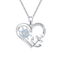 wholesale 925 Sterling Silver Heart Anchor & Ship Wheel Pendant Necklace - Nautical s for Women-Silver