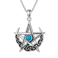 TOUPOP Sterling Silver Turquoise Celtic Star Pentagram Necklace-0-0