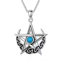 TOUPOP Sterling Silver Turquoise Celtic Star Pentagram Necklace-undefined