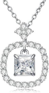 wholesale White Gold Plated Silver & Moissanite Geometric Radiant Cut Solitaire Necklace, 1.0ct GRA Certified, Adjustable Chain, Hypoallergenic Jewelry Gift-J-Radiant Cut