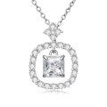 wholesale White Gold Plated Silver & Moissanite Geometric Radiant Cut Solitaire Necklace, 1.0ct GRA Certified, Adjustable Chain, Hypoallergenic Jewelry Gift-0-0