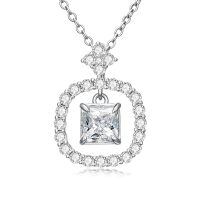 wholesale White Gold Plated Silver & Moissanite Geometric Radiant Cut Solitaire Necklace, 1.0ct GRA Certified, Adjustable Chain, Hypoallergenic Jewelry Gift-J-Radiant Cut