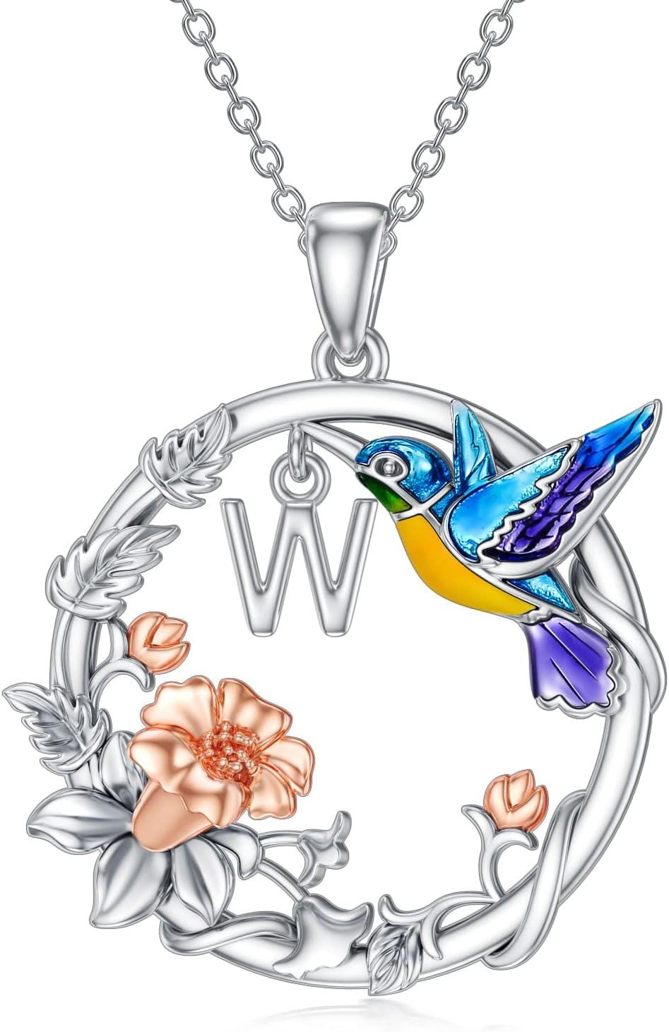 Sterling Silver A Z Hummingbird Necklace 26 Alphabet Jewelry Gift-W