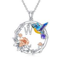 wholesale 925 Sterling Silver Hummingbird & Flower Pendant Necklaces for Women Girls Gifts Alphabet Initial Letter P Charm Chain Jewelry Set Blue Purple Yellow Gold Tone Enamel Colorful Artistic Design-W