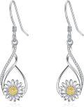 wholesale 925 Sterling Silver AAA Cubic Zirconia Daisy Dangle Drop Earrings for Women, Gift for Her-0-0