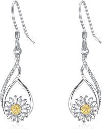wholesale 925 Sterling Silver AAA Cubic Zirconia Daisy Dangle Drop Earrings for Women, Gift for Her-French Wire