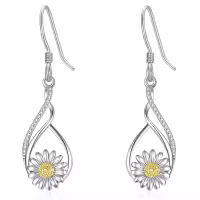 wholesale 925 Sterling Silver AAA Cubic Zirconia Daisy Dangle Drop Earrings for Women, Gift for Her-French Wire