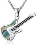 wholesale 925 Sterling Silver Guitar Shaped Abalone Shell Musical Instrument Pendant Necklace for Women Girls Gifts-0-0