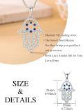 wholesale 925 Sterling Silver Blue Sapphire & Cubic Zirconia Hamsa Hand Pendant Necklace with Chain 36 Length-0-1