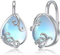 wholesale 925 Sterling Silver Blue Moonstone Teardrop Leverback Earrings for Sensitive Ears-Moonstone Filigree Earrings