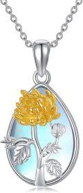 wholesale 925 Sterling Silver Chrysanthemum Birth Flower Blue Opalite Pendant Necklace Gifts for Her-0-0
