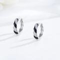 wholesale 925 Sterling Silver Black Enamel CZ Huggie Hoop Earrings for Women Girls Gifts 30mm Diameter-0-2