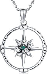 wholesale 925 Sterling Silver Birthstone Flower Necklace Compass Pendant for Women-05-May-Lily