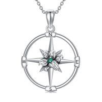wholesale 925 Sterling Silver Birthstone Flower Necklace Compass Pendant for Women-05-May-Lily