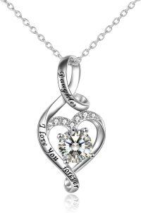 wholesale 925 Sterling Silver Infinity Love Heart Pendant Necklaces with Cubic Zirconia Gifts for Sisters Moms Daughters Grandmas and Nanas-silver-Daughter Necklace
