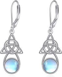 wholesale 925 Sterling Silver Celtic Knot Moonstone Leverback Drop Earrings-Dangle