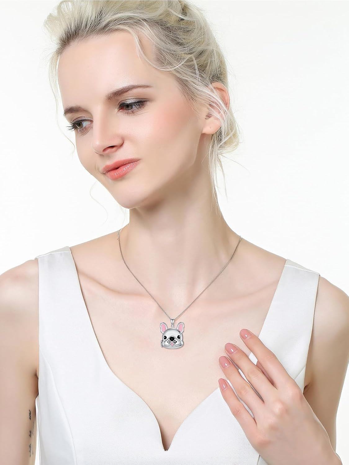 925 Sterling Silver French Bulldog Photo Locket Pendant Necklace for Women Girls Gifts Jewelry-0-1