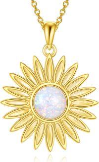 wholesale Gold-Plated 925 Sterling Silver Opal Pendant Necklace with Sunflower Design and Chain - Elegant  for Women-Sunflower