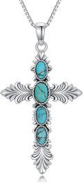 wholesale 925 Sterling Silver with Turquoise Elegant Feathered Cross Pendant Necklace-0-0