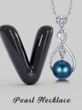 TOUPOP Sterling Silver Black Freshwater Pearl Infinity Letter Pendant Necklace-0-1