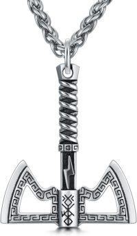 wholesale 925 Sterling Silver Double Axe Pendant Necklace  for Men - Norse Viking Jewelry-B02-Hammer