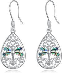 wholesale 925 Sterling Silver Teardrop Dragonfly Inlay Abalone Shell Drop Earrings s for Women-Dragonfly