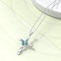 wholesale 925 Sterling Silver Green Enamel Butterfly Cross Pendant Necklace for Women-0-3