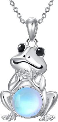 wholesale 925 Sterling Silver Blue Opal & Green Turquoise Pendant Frog Necklace-Frog &Moonstone