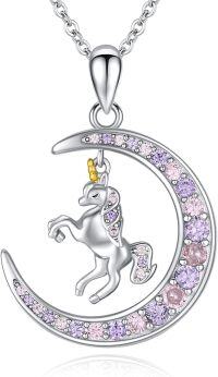 wholesale 925 Sterling Silver Unicorn Moon Necklace Pendant  for Women Mom-Unicorn