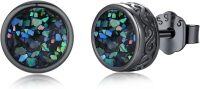 wholesale 925 Sterling Silver Black Onyx Zircon Celtic Viking Stud Earrings Hypoallergenic Punk Gothic Jewelry for Women Men-Abalone Gravel-Abalone Gravel