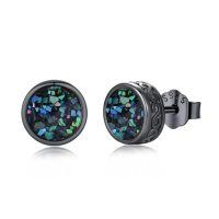 wholesale 925 Sterling Silver Black Onyx Zircon Celtic Viking Stud Earrings Hypoallergenic Punk Gothic Jewelry for Women Men-Abalone Gravel-Abalone Gravel