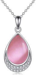 wholesale Sterling Silver Moonstone Cubic Zirconia Teardrop Pendant Necklace-0-43
