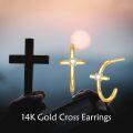 wholesale 14K Gold Cross Shape Post Back Huggie Hoops for Women-0-4