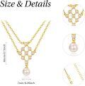 wholesale Gold 925 Sterling Silver Freshwater Pearl Honeycomb Pendant Double-Layered Necklace for Women Gifts-0-3