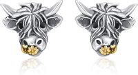 wholesale 925 Sterling Silver Highland Cow Head Stud Earrings with Gold Teeth and Heart Flower Design for Women-flower